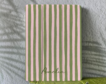 Green Stripes ipad Case, Stand & Auto Wake/Sleep Cover for iPad 11 2025 A16, iPad Air 7/6, iPad Pro 11'' 12.9'', iPad Mini 3/4/5