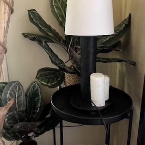 Black and white wooden bedside lamp – Contemporary design lighting – Modern handcrafted lamp for bedroom