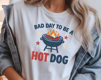 Bad Day Hot Dog BBQ Grill Tee, Patriotic American Summer Humor Shirt