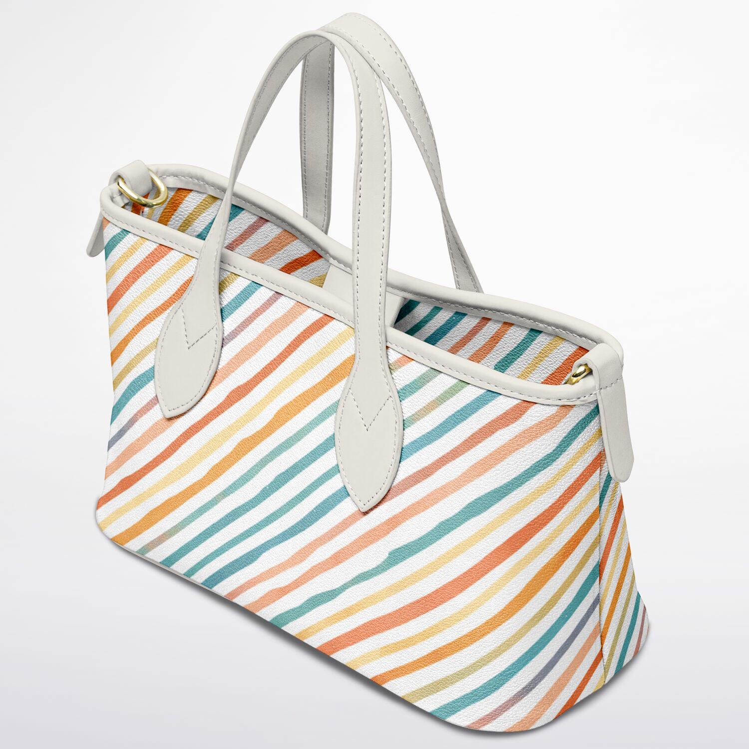 Pastel Stripes Leather Tote Bag, Modern Everyday Handbag, Casual Fashion Accessory