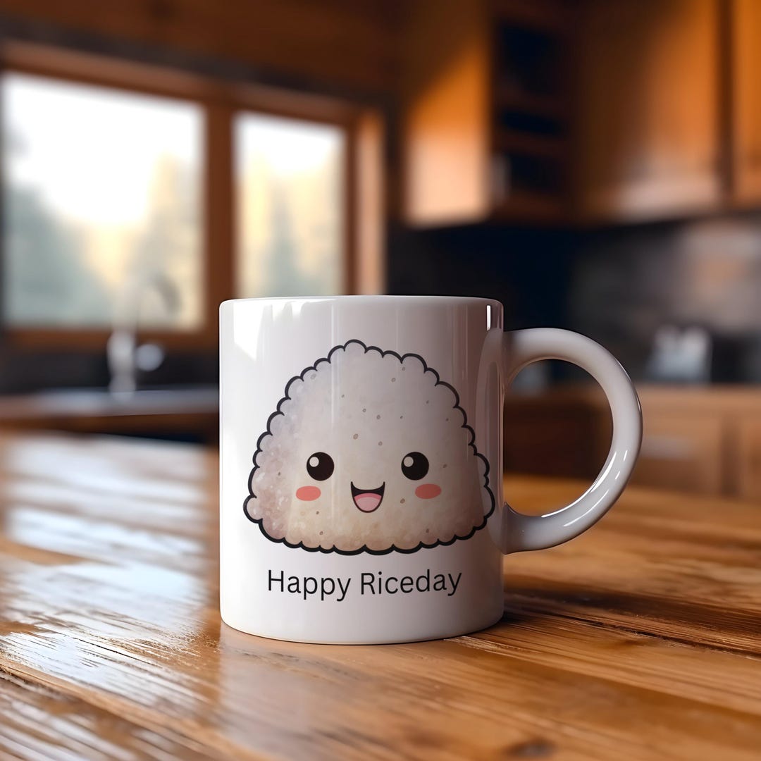 Kawaii Rice Mug, Happy Riceday Coffee Cup, Ceramic Foodie Gift - Etsy