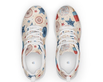Cute Patriotic Summer Sneakers, Popsicle and Fireworks Shoes, Red White Blue Running Trainers, Fourth of July Outfit Gift Idea