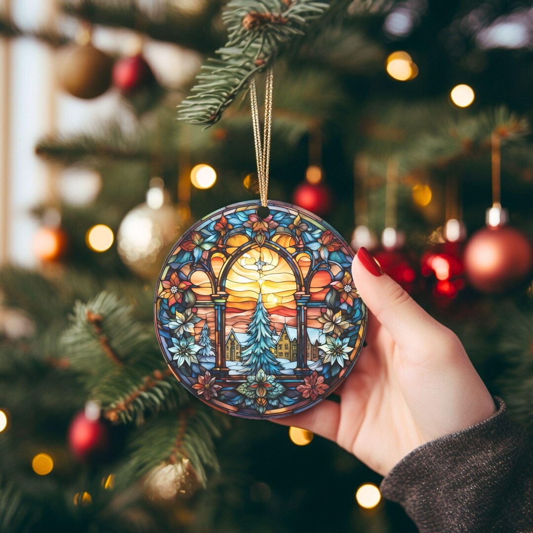 Stained Glass Style Ceramic Christmas Ornament, Holiday Decor - Etsy