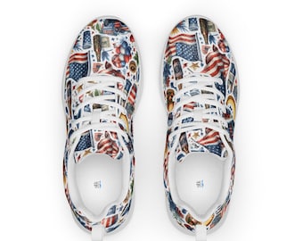 Patriotic Collage Athletic Shoes, USA Icons Print Sneakers, July 4 Outfit