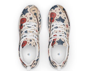 Zapatillas deportivas con estampado de guitarra patriótica, zapatillas Flyknit ultraligeras para festivales.