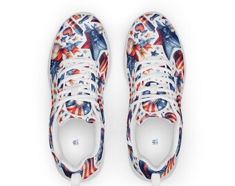 Patriotic Running Shoes, USA Fireworks Sneakers, Red White Blue Trainers, America Pride Footwear