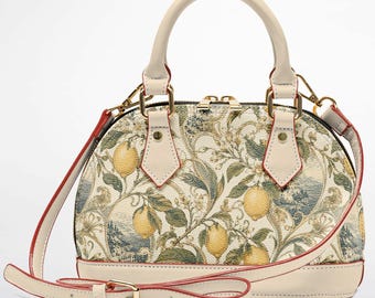 Lemon Orchard Handbag, Vintage Botanical Fruit Purse, Elegant Dome Satchel Bag, Cottagecore Nature