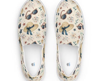 Fourth of July Slip On Shoes, Vintage Summer Patriotic Flats