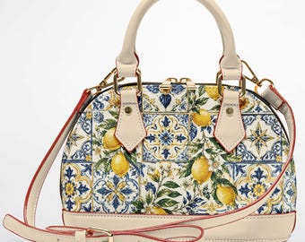 Italienische Lemon Dome Umhängetasche, Majolika Fliesen Umhängetasche, Mediterrane Handtasche