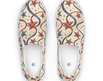 Americana Ribbon Slip Ons, Rustic Fourth of July Flats