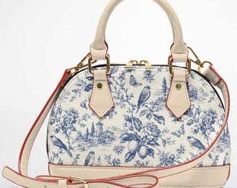 Cottagecore Dome Satchel Bag, Vintage Botanical Print Handbag, French Country Inspired Purse, Elegant Everyday Fashion Accessory