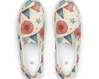 Retro Patriotic Bunting Slip-On Canvas Shoes, Vintage Flag Sneakers