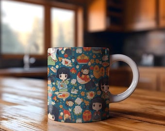 Japanese Manga Coffee Mug, Anime Art, Kawaii Kitchen Decor