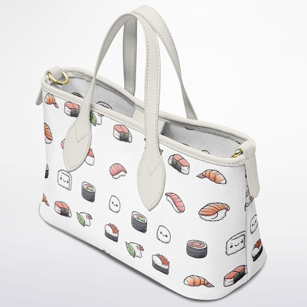 Kawaii Sushi Leather Tote Bag, Japanese Inspired Everyday Handbag, Anime Style Purse