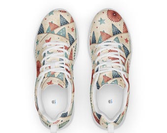 4th of July Athletic Shoes, Americana Style Footwear, Patriotic Vintage Bunting Sneakers