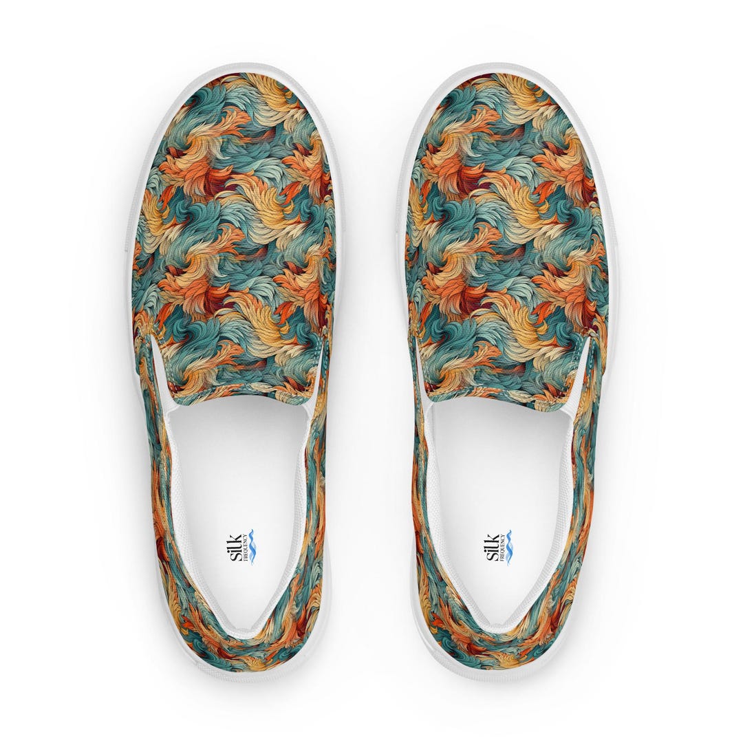 Unisex Swirl Pattern Shoes, Abstract Art Slip Ons, Colorful Wave ...