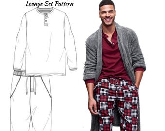 Herenpyjamaset pdf-naaipatroon, beginnersvriendelijk, pyjamashirt en broek digitale download