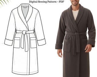 Naaipatroon badjas heren sjaalkraag PDF - digitaal badjaspatroon - maten S–3XL - A4 en A0 afdrukbaar - heren - sjaal - badjas - naaien -