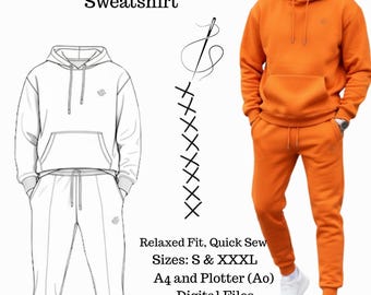 Relaxed Fit Hoodie Joggerpatroon Digitaal Trainingspak PDF S-3XL Maten | A0/A4-bestanden