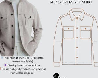 Extra grote shacket pdf. Knoopsluiting heren, naaipatroon digitale download