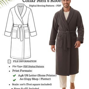 Men's Shawl Collar Robe Sewing Pattern – Digital PDF (S-3XL)