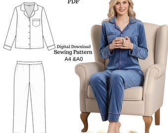 Naaipatroon damespyjama - shirt en broek (pdf-patroon)