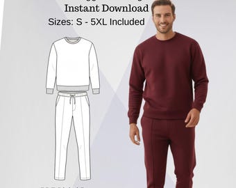 Naaipatroon trainingspak heren PDF | Top met ronde hals en smalle joggingbroek | S–5XL | Digitale download