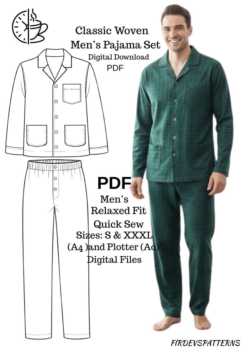Men Pajama Pattern PDF Sewing Pattern Men Sleepwear Digital Download ...