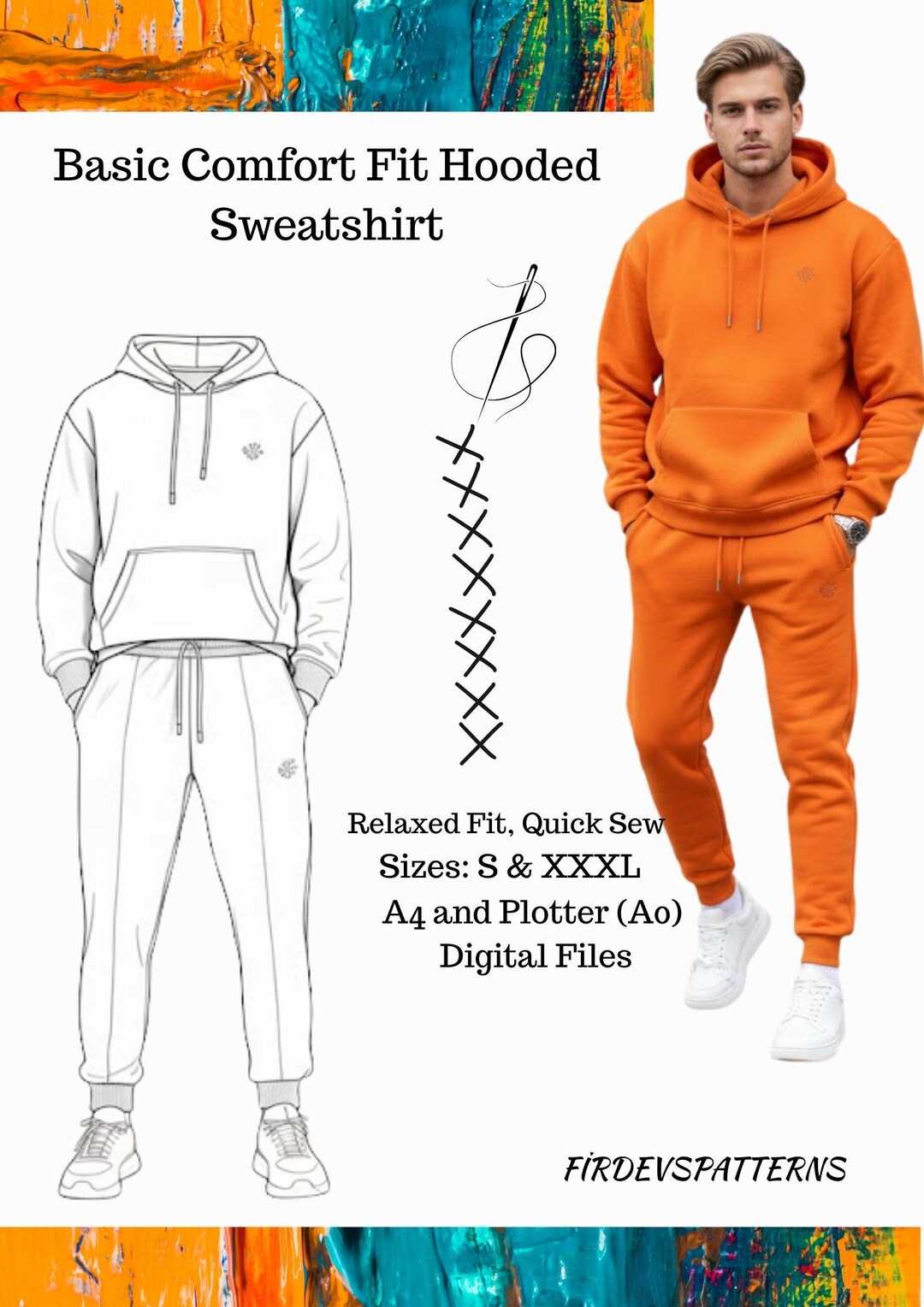 Relaxed Fit Hoodie Jogger Pattern Digital Tracksuit PDF S-3XL Sizes ...
