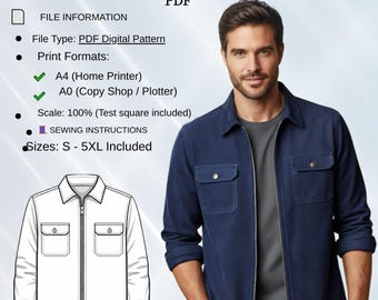 Ontwerp digitaal pdf A4 A0 casual jasstijl bovenkleding stedelijke shacket sjabloon geïnspireerd bovenkleding naaien downloaden