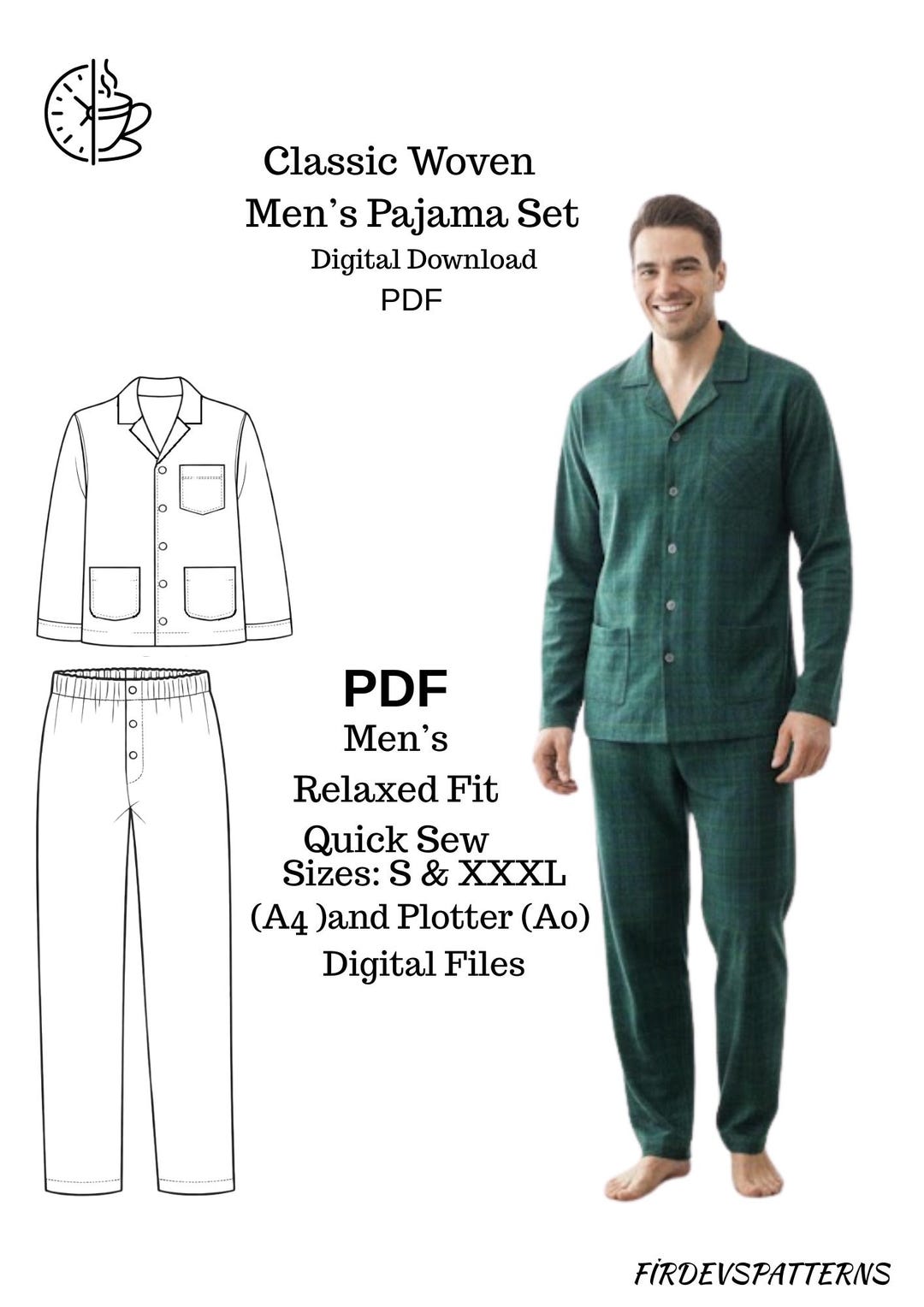 Men Pajama Pattern PDF Sewing Pattern Men Sleepwear Digital Download ...