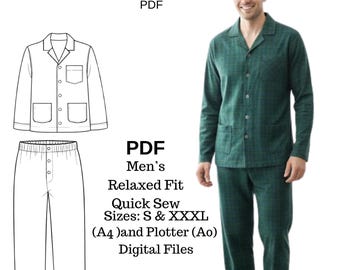 Pyjamapatroon heren PDF naaipatroon nachtkleding heren Digitale download Geweven pyjamaset DIY cadeau voor mannen Klassiek pyjamapatroon