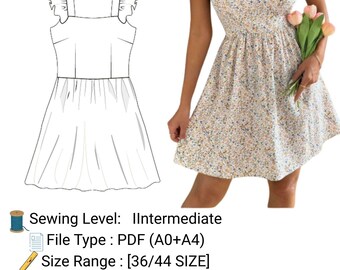 Naaipatroon jurk | Miniformaten 36–44 (pdf A0 + A4)