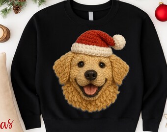 Golden Retriever Christmas PNG, imitatiegaren gehaakte feestelijke hond (digitale download)