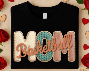Basketball Mom png, gezellig patchworkgaren chenille Basketball Mama (digitale download)