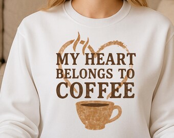 My Heart Belongs to Coffee png, vintage coffee lover clipart (digitale download)