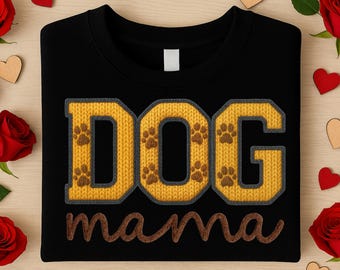 Dog Mama Faux Yarn PNG, Crochet Knitted Dog Mom Paw Print (Digital Download)