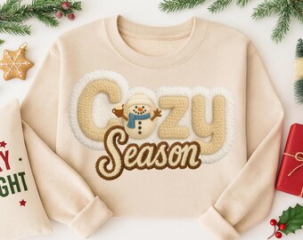 Nepgaren gezellig seizoen png, grof gebreide chenille wintersneeuwpop (digitale download)