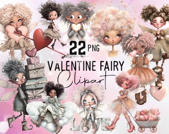 Clipartbundel Valentijnsfee: 22 grillige feeën png-set (digitale download)