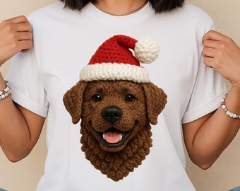 Brown Labrador Retriever Christmas PNG, namaakgaren gehaakte feestelijke hond clipart (digitale download)