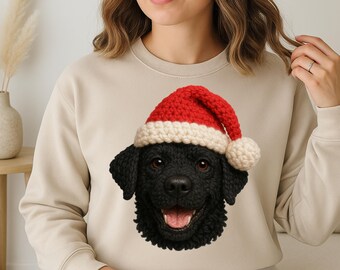 Zwarte labrador retriever kerst PNG, namaakgaren gehaakte feestelijke hond clipart (digitale download)