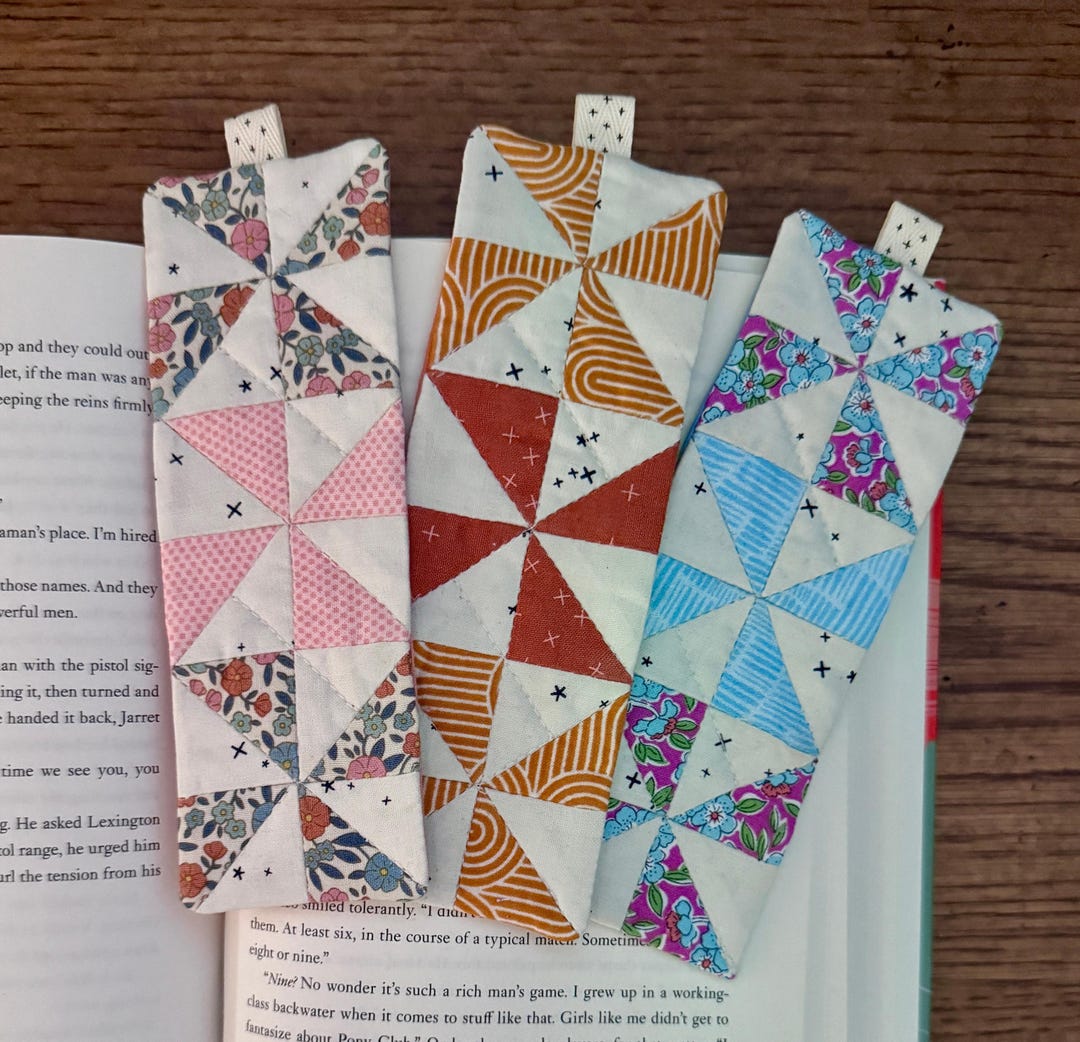Handmade Quilted Fabric Bookmark, Pinwheel Design, Unique Book Lover ...