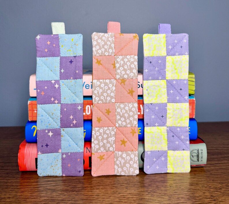 Handmade Quilted Fabric Bookmark, Square Patchwork Design, Unique Book ...
