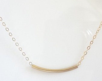 Curved Tube Bar, Curved,14K Gold Filled, Sterling Silver Chain Necklace, Jewellery Bridal, Bridesmaids, Weddings, Fashion, Handmade Jewelry