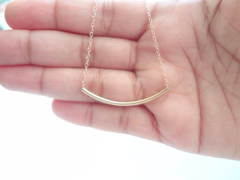 Curved Gold Bar Neckalce, Curved Bar Necklace, Minimalist Jewelry, Bridal Jewelry, Weddingg Jewelry, Gift For Her, Geometric Necklace image 4