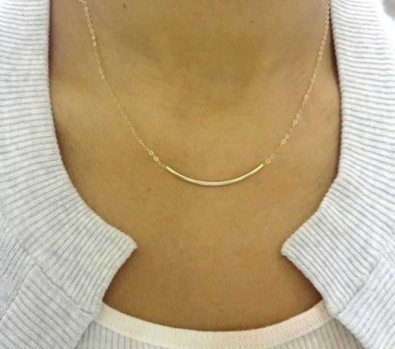 Curved Gold Bar Neckalce, Curved Bar Necklace, Minimalist Jewelry, Bridal Jewelry, Weddingg Jewelry, Gift For Her, Geometric Necklace image 1