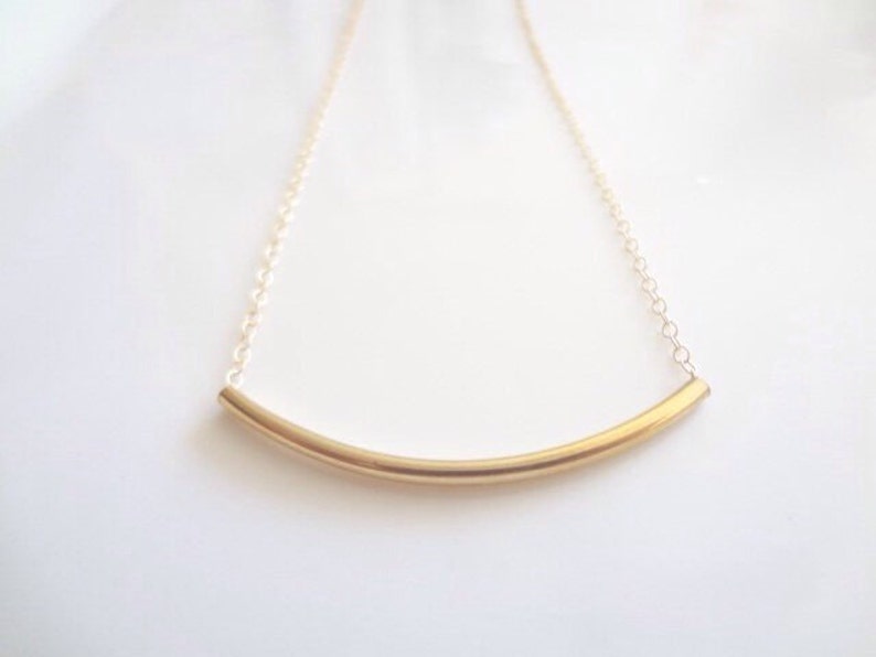 Curved Gold Bar Neckalce, Curved Bar Necklace, Minimalist Jewelry, Bridal Jewelry, Weddingg Jewelry, Gift For Her, Geometric Necklace image 3