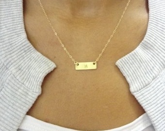 Nameplate Necklace, Gold Bar Necklace, Personalize Necklace, Engraved Necklace, Sterling Silver, initial Necklace, Best Friend Necklaces