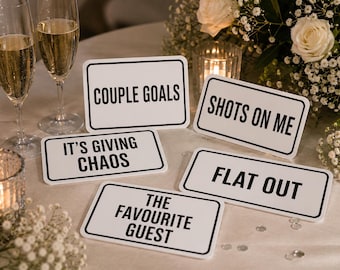 50 Funny Wedding Photo Booth Signs | Modern Black White Props (Instant Download)