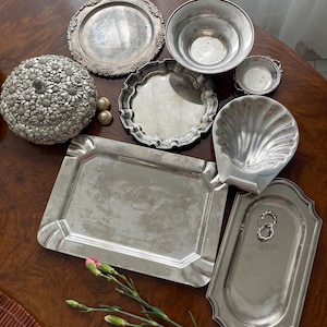 Vintage Silver Plated Trays, Dishes, Small Bowls, Jewelry Catchall, European Decor